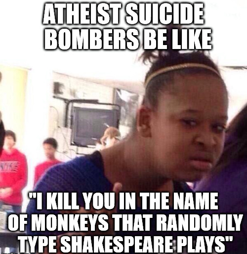 romeo and juliet memes - Atheist Suicide Bombers Be "I Kill You In The Name Of Monkeys That Randomly Type Shakespeare Plays"