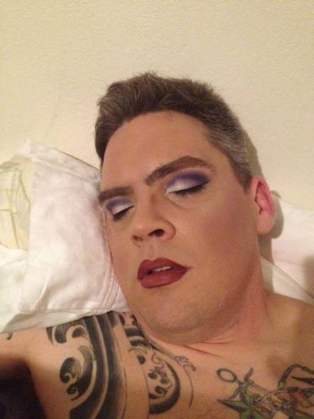man asleep with makeup