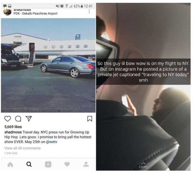 Contrary to his post however, a passenger spotted Bow Wow on a commercial (#ew) flight to New York…