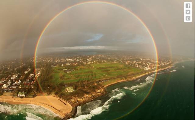 A 360-degree rainbow as seen from an airplane.