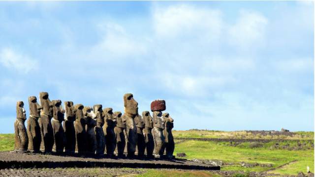 We’re used to seeing them individually, but would you recognize the strange and ancient Easter Island sculptures as they stand, clustered together?