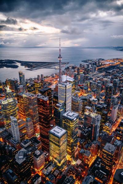 Thousands of high-rises make for a stunning aerial view of downtown Toronto, Canada.