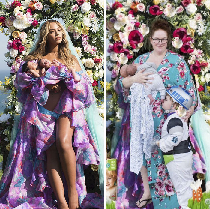 Some parents, however, decided to shoot more realistic versions of Bey’s portrait, and hilarity ensued.