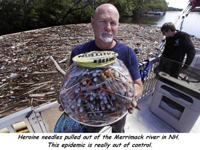 merrimack river heroin needles - 23 Heroine needles pulled out of the Merrimack river in Nh. This epidemic is really out of control.