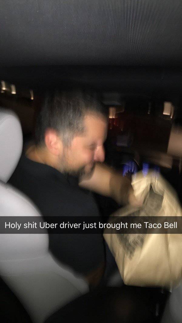 Snapchat of Tacos the Uber driver brought from Taco Bell