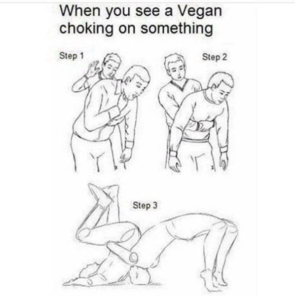 vegan choking meme - When you see a Vegan choking on something Step 1 Step 2 von Step 3