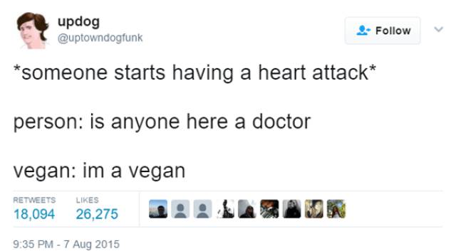 web page - updog updog someone starts having a heart attack person is anyone here a doctor vegan im a vegan 18,094 26,275