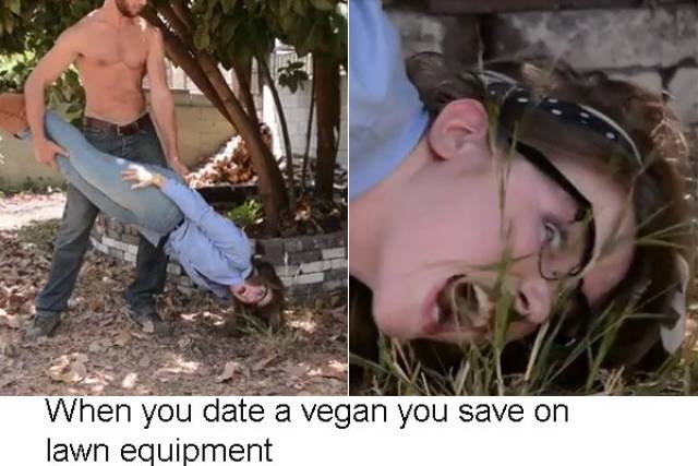 vegan lawn mower meme - When you date a vegan you save on lawn equipment