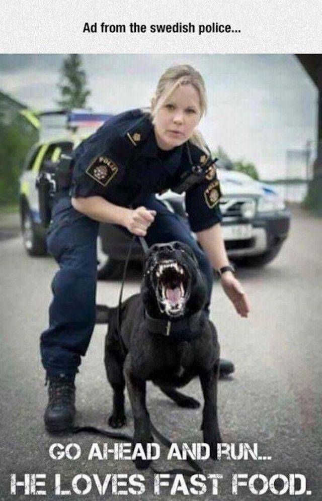 swedish police meme - Ad from the swedish police... Go Ahead And Run... He Loves Fast Food.