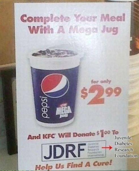 kfc mega jug - Complete Your Meal With A Mega Jug for only $ 99 Visdd And Kfc Will Donate $ 700 To Jdrf Juvenile Diabetes Research Foundation Help Us Find A Cure!