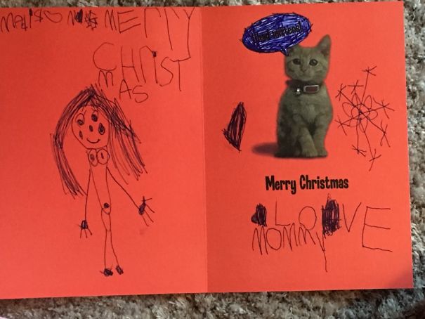 "This Is My Christmas Card From My 5-Year-Old. Those Are My Boobs And My Belly Button."