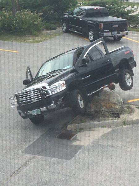 bad luck truck stuck on boulder