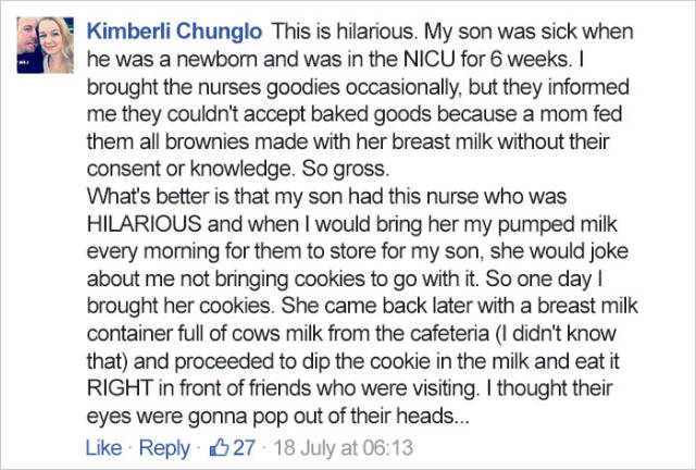 People share other breastmilk brownies stories they have experienced.