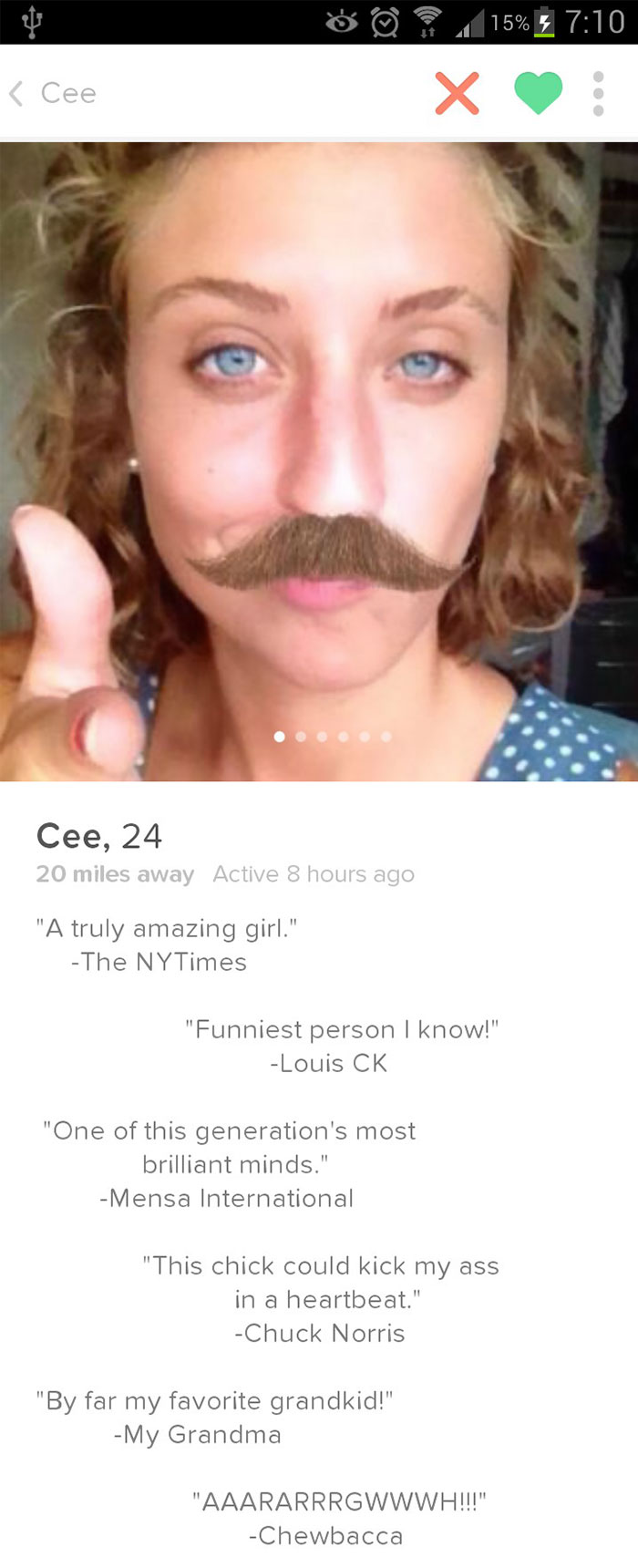 funny tinder profiles - @ 15% ;