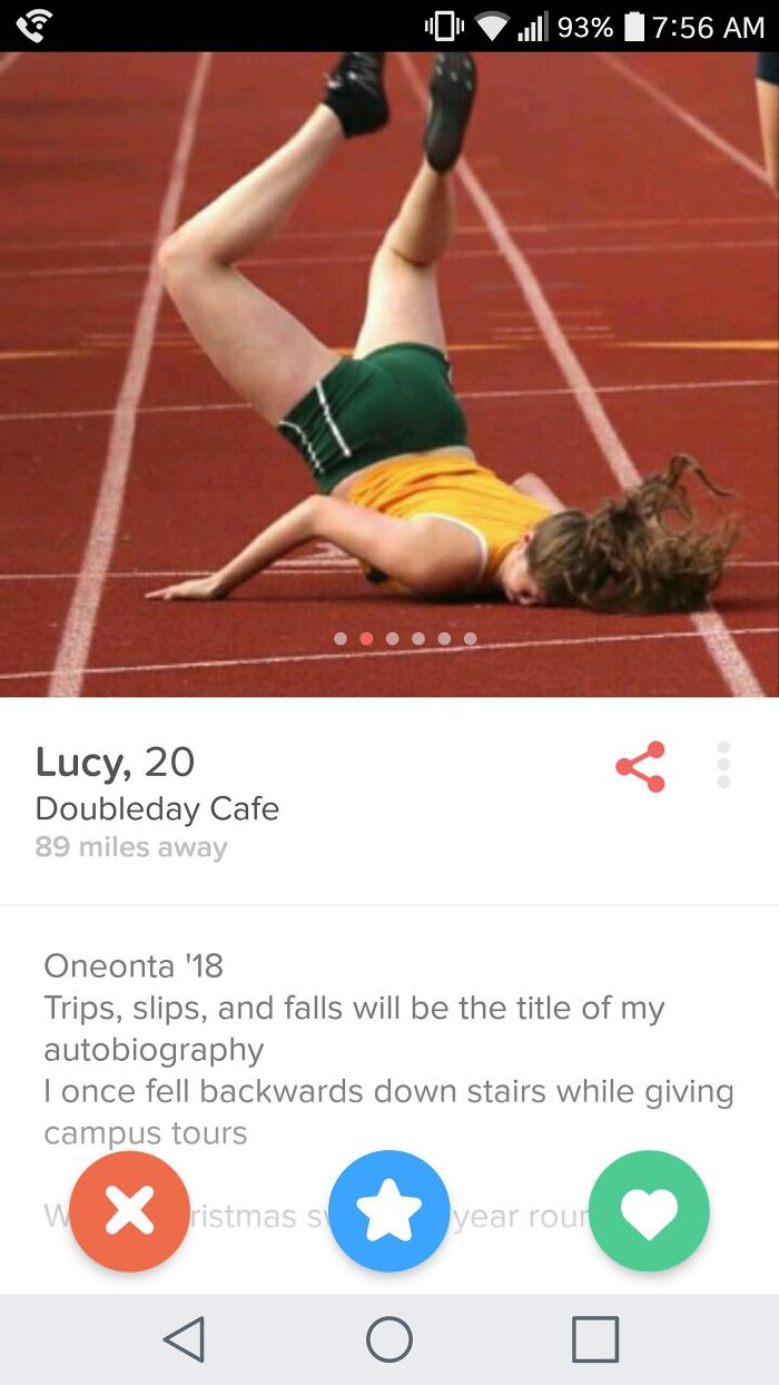 funny high jump jokes - Jl 93% Lucy, 20 Doubleday Cafe 89 miles away Oneonta '18 Trips, slips, and falls will be the title of my autobiography I once fell backwards down stairs while giving campus tours W X ristmas s year rour
