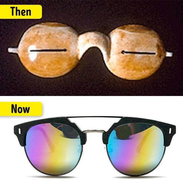 Sunglasses: The first sunglasses were meant to protect you not from the sun but from so-called "snow blindness." Residents of the Far North used to make them entirely of wood, bone, or other nontransparent material, leaving narrow slits for the eyes: this helped to preserve one’s vision when snow surfaces became blindingly reflective. These days, sunglasses are not just a means of protecting eyesight but also a fashion accessory with a wide range of styles.