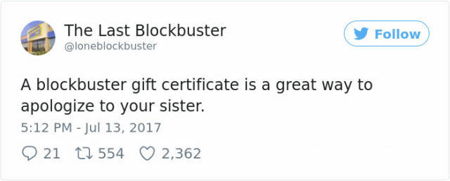 social experiment accept compliments - The Last Blockbuster A blockbuster gift certificate is a great way to apologize to your sister. 9 21 22 554 2,362