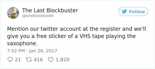 brexit tweets - The Last Blockbuster Mention our twitter account at the register and we'll give you a free sticker of a Vhs tape playing the saxophone. 2 21 12 416 1,820