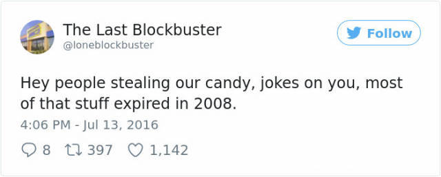 social experiment accept compliments - The Last Blockbuster y Hey people stealing our candy, jokes on you, most of that stuff expired in 2008. 98 12 397 1,142
