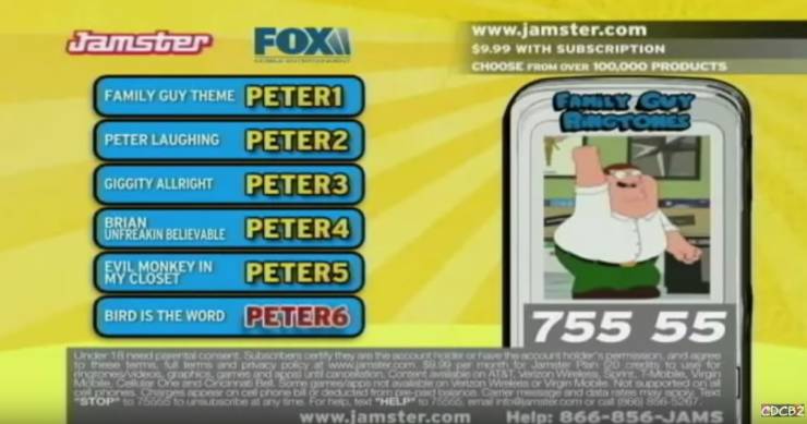 Family Guy ringtones you had to text and pay to get
