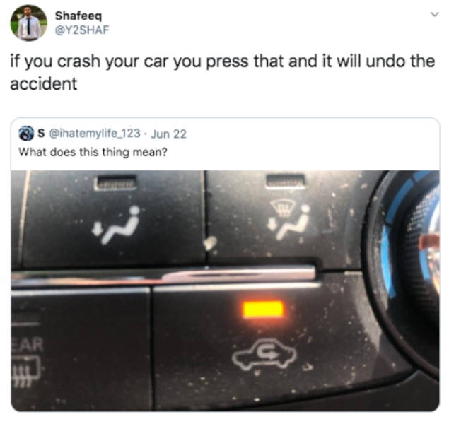 if you crash your car you press - Shafeeq if you crash your car you press that and it will undo the accident s. Jun 22 What does this thing mean? Par