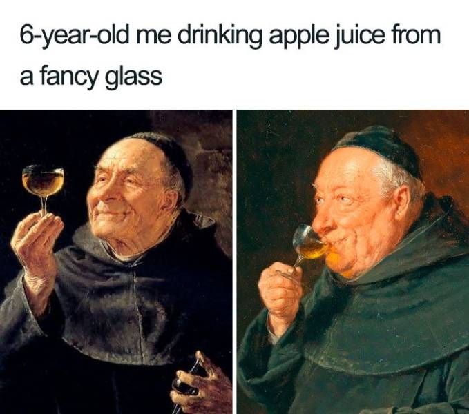 good drink eduard von grutzner - 6yearold me drinking apple juice from a fancy glass