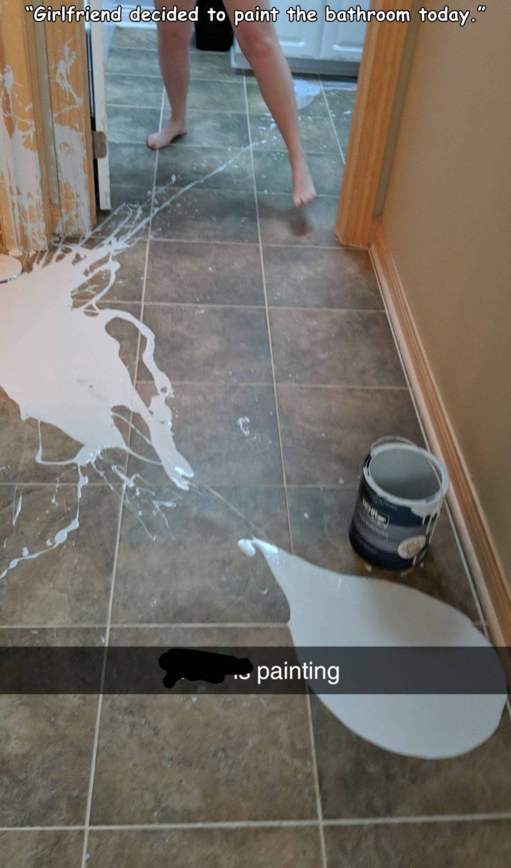 floor - "Girlfriend decided to paint the bathroom today." cu painting