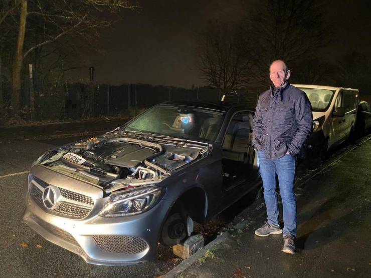 Paul Hampton standing next to his Mercedes-Benz C-Class AMG after thieves ransacked it in the middle of the night