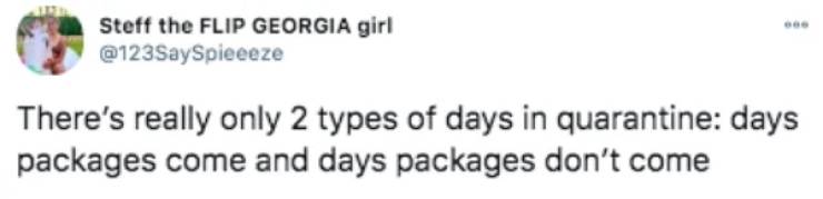 paper - Steff the Flip Georgia girl There's really only 2 types of days in quarantine days packages come and days packages don't come