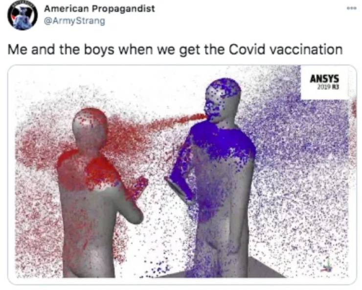 blast particles meme - American Propagandist Me and the boys when we get the Covid vaccination Ansys 2019 R3