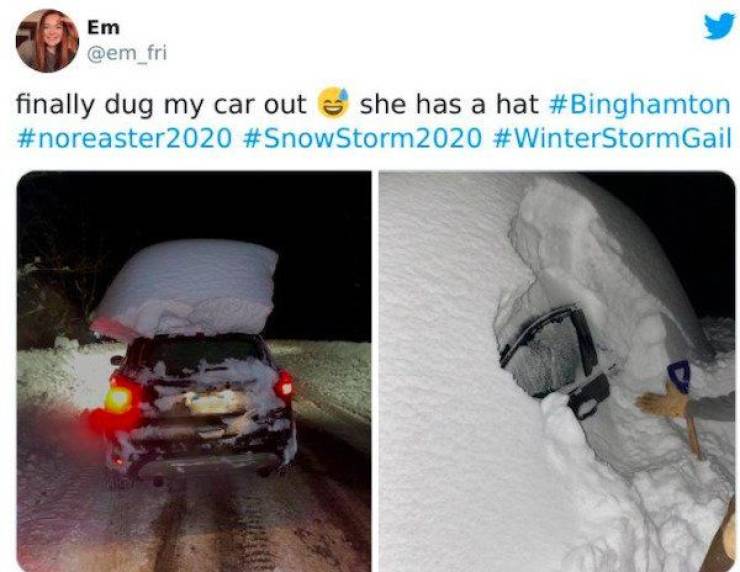 snow - Em finally dug my car out she has a hat Gail