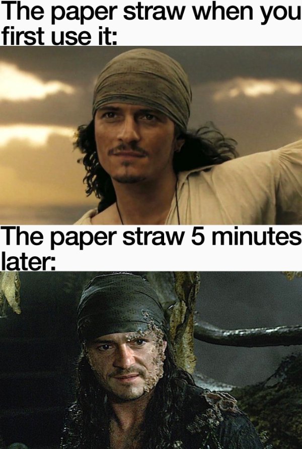 photo caption - The paper straw when you first use it The paper straw 5 minutes later