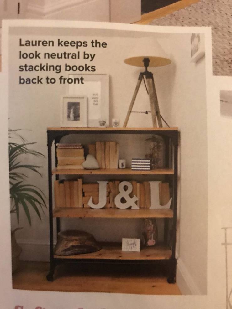 lauren keeps the look neutral by stacking books back to front - Lauren keeps the look neutral by stacking books back to front J &