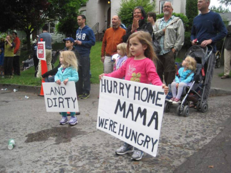 motivational signs at races - Fob Hurry Home ...And Dirty Mama Were Hungry