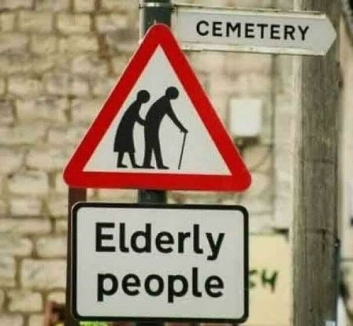 elderly people funny road sign - Cemetery Elderly people