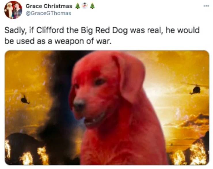 fauna - Grace Christmas 474 Thomas Sadly, if Clifford the Big Red Dog was real, he would be used as a weapon of war.