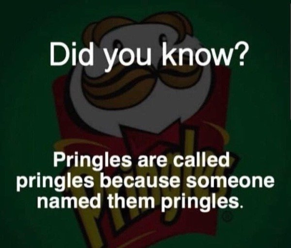 funny truth memes - Did you know? Pringles are called pringles because someone named them pringles.
