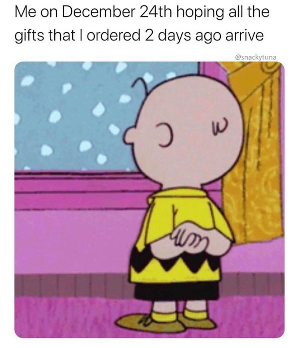 funny truth memes - charlie brown snow - Me on December 24th hoping all the gifts that I ordered 2 days ago arrive