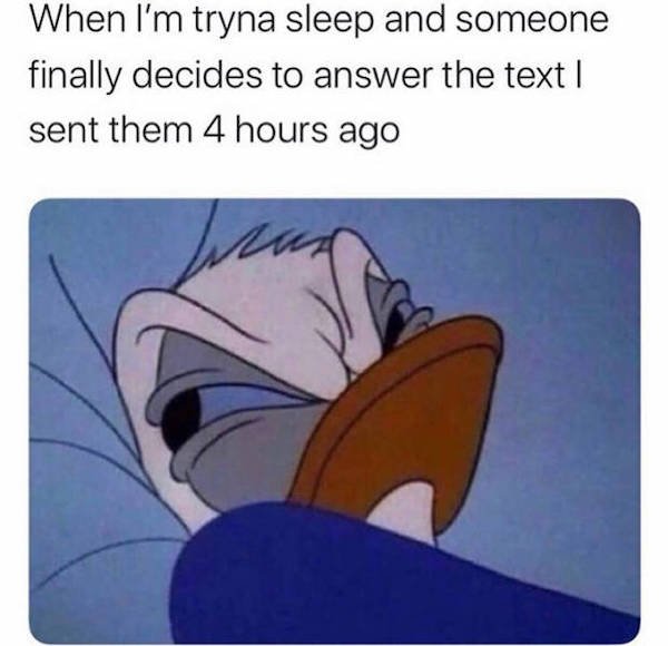 funny truth memes - When I'm tryna sleep and someone finally decides to answer the text I sent them 4 hours ago