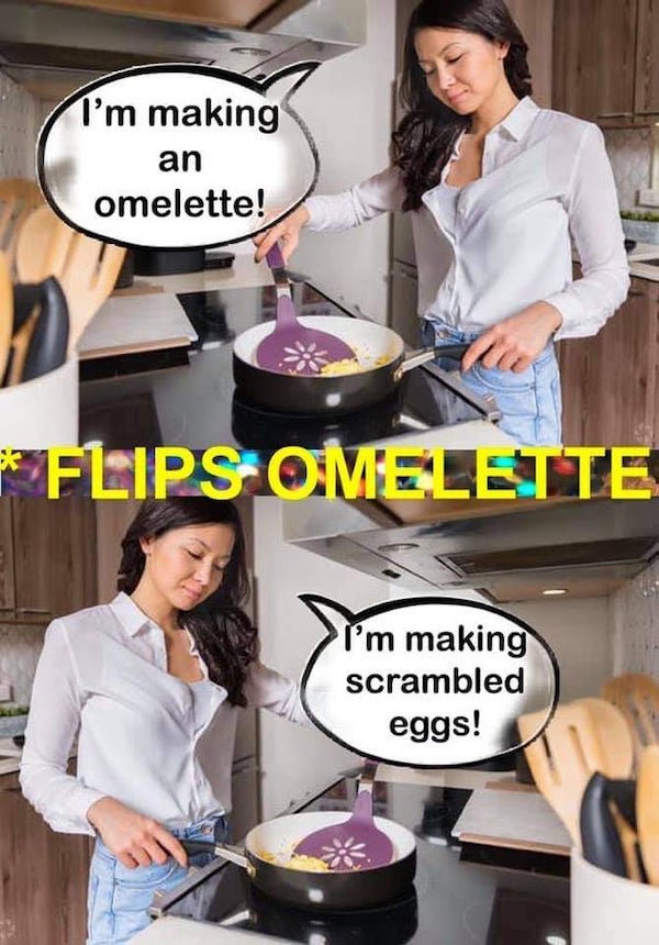 funny truth memes - I'm making an omelette! Flips Omelette I'm making scrambled eggs!
