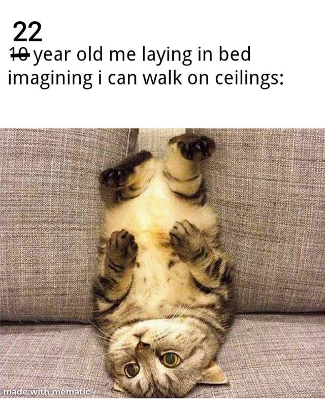 funny memes - 10 year old me laying in bed imagining i can walk on ceilings