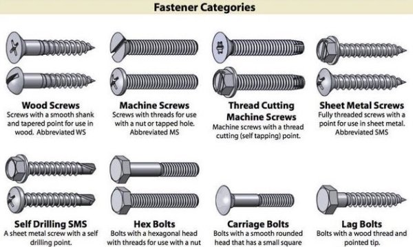 screw types chart - Fastener Categories Dddddddddd Wood Screws Screws with a smooth shank and tapered point for use in wood. Abbreviated Ws Machine Screws Screws with threads for use with a nut or tapped hole. Abbreviated Ms Thread Cutting Machine Screws 