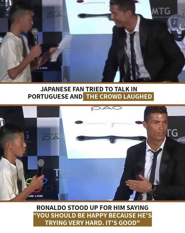Mtg Link Japanese Fan Tried To Talk In Portuguese And The Crowd Laughed Are Tg Link Ronaldo Stood Up For Him Saying "You Should Be Happy Because He'S Trying Very Hard. It'S Good"