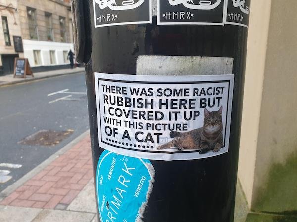 manchester racist graffiti - Anrx Anrx Harx There Was Some Racist Rubbish Here But Icovered It Up With This Picture Of A Cat Perkocht Primark Venduto