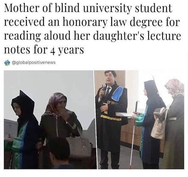 mother of blind student receives honorary law degree - Mother of blind university student received an honorary law degree for reading aloud her daughter's lecture notes for 4 years