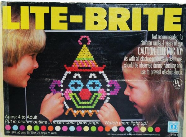 vintage lite brite - LiteBrite Nat recommended for children under 4 years of age. Caution Electric Toy As with all electrie products, precautions should be observed during handling and use to prevent electric shock Listed 740A Clown Ages 4 to Adult Put in