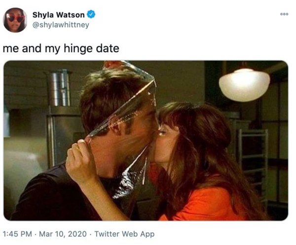 pushing daisies kiss - Shyla Watson me and my hinge date . Twitter Web App