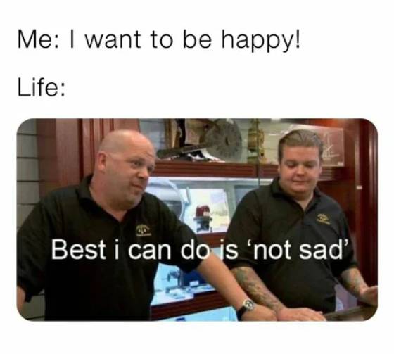 ah yes the negotiator meme - Me I want to be happy! Life Best i can do is 'not sad