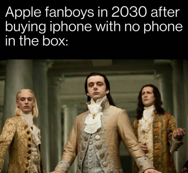 twilight aro meme - Apple fanboys in 2030 after buying iphone with no phone in the box