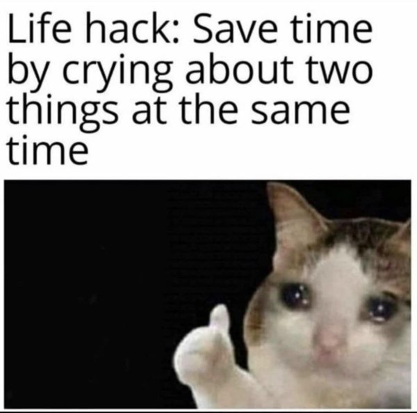funny life tips - Life hack Save time by crying about two things at the same time